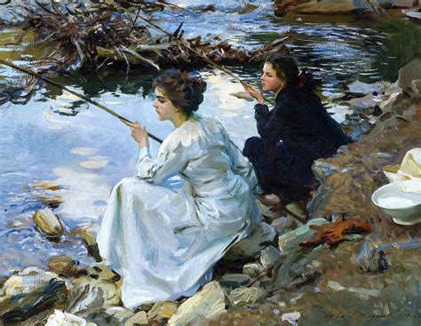 Two Girls Fishing 1912 Painting By John Singer Sargent Fine Art America