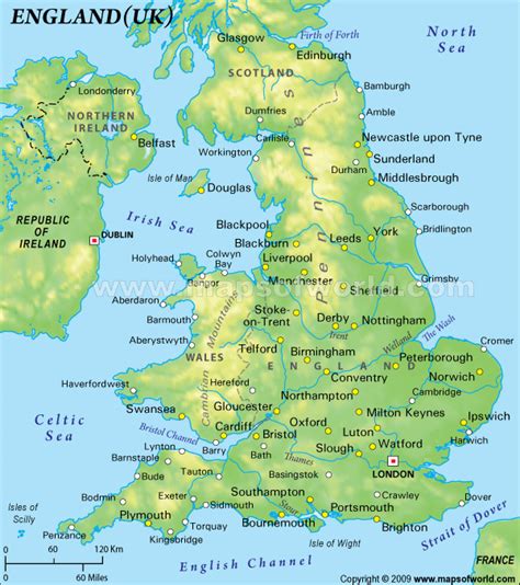 Postal code search on map; Physical Map - England