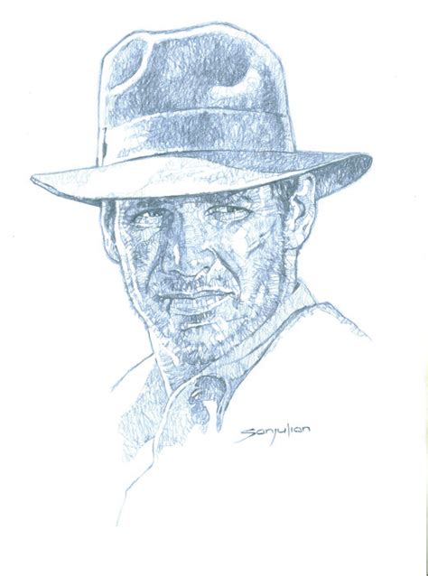 Sanjulian Original Blue Pencil Drawing Indiana Jones Catawiki