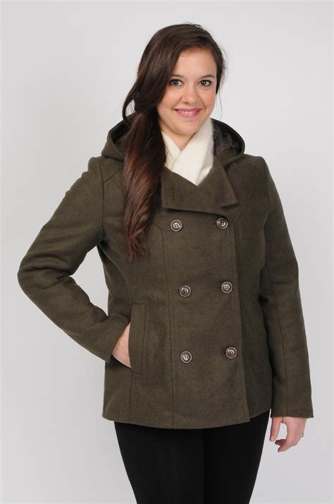 Excelled Womens Plus Hooded Faux Wool Peacoat Online Exclusive