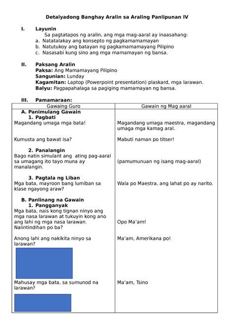 Lesson Plan In Araling Panlipunan 4 2 Docx Banghay Aralin Sa Araling