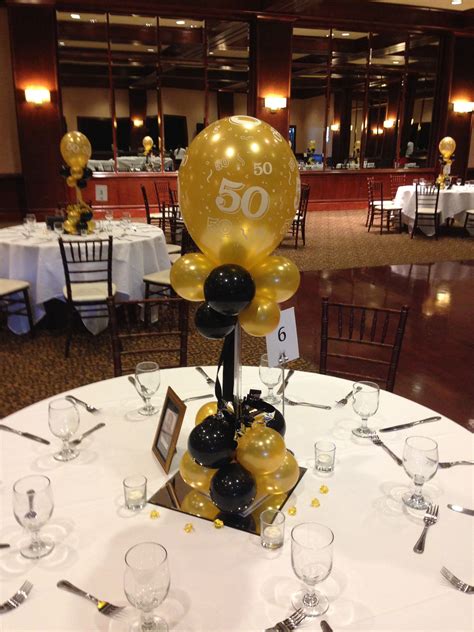 Black And Gold Balloon Centerpieces For A 50th Birthday Or Anniversary