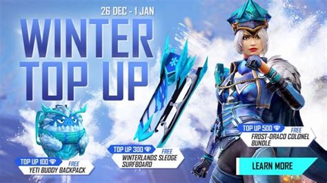 Come join this event with friends all over the world now! Free Fire Winter Top-up event: Get free rewards on buying ...