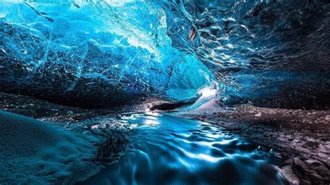 Crystal Blue Ice Cave Skaftafell Wallpaper Backiee