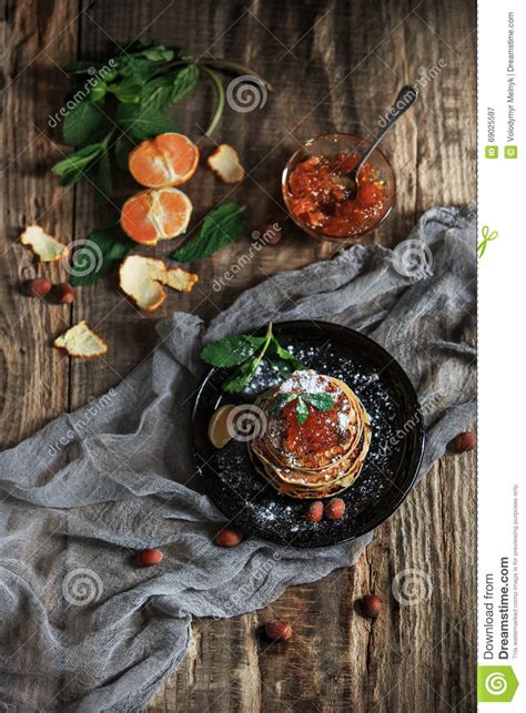 The Natural Mandarin Jam On Wooden Table Stock Image Image Of Food