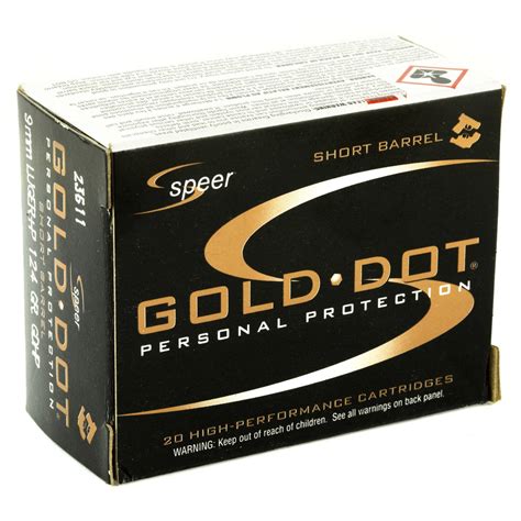 Speer Ammo Gold Dot Short Barrel 9mm Luger P 124 Gr Hollow Point 20 Bx