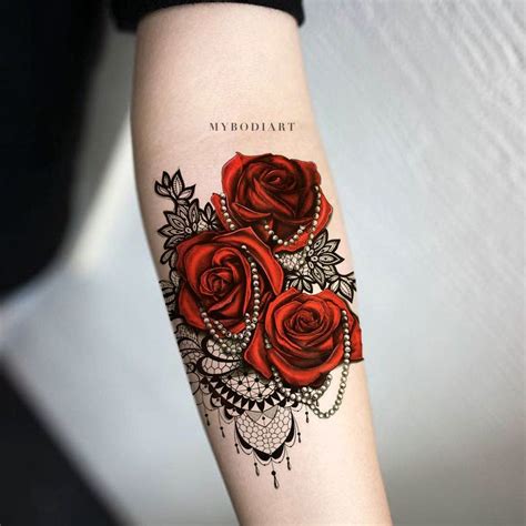 Florence Red Rose Black Lace Temporary Tattoo Lace Tattoo Lace