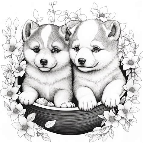 Super Cute Coloring Page With Puppies 8x8 Etsy