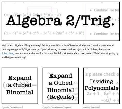 Algebra 2 Cheat Sheet And Review Math Lessons