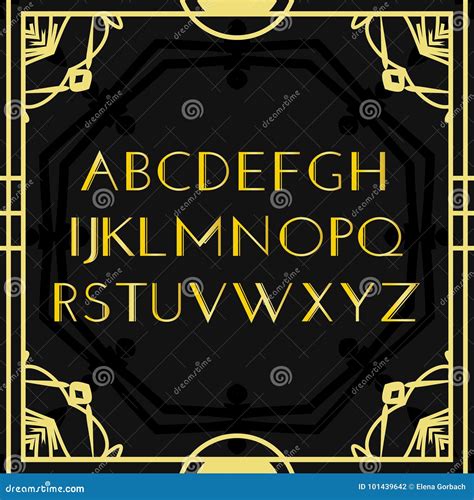 Font Vector Art Deco Vintage Alphabet Retro Gold Frame Or Border