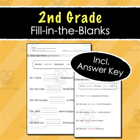 Dolch Sight Words 2nd Grade Printable Fill In The Blanks Worksheets