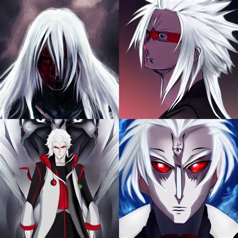 White Anime Villain With White Hair And Red Eyes Stable Diffusion
