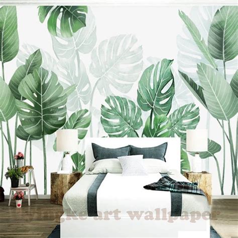 Watercolor Green Tropical Banana Plants Wallpaper Wall Mural Tropical