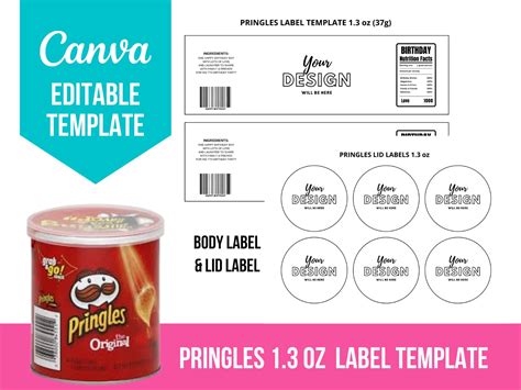 Pringles 13 Oz Labels Template Canva Editable Template Etsy Canada