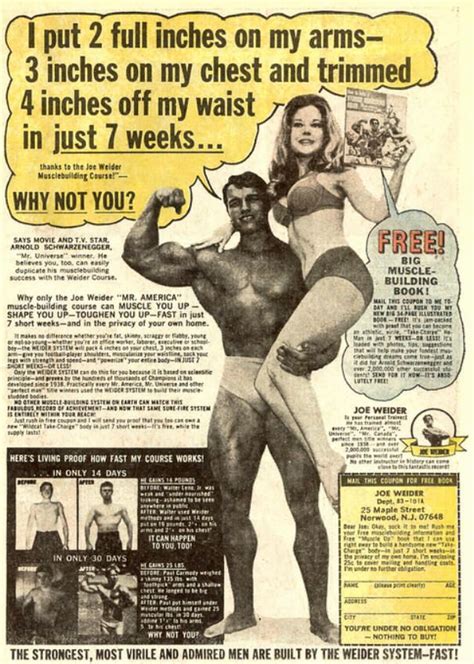 comic ad weider arnold joe weider vintage bodybuilding muscle magazine