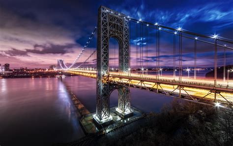 Nature Landscape Mist Bridge Lights New York City Technology