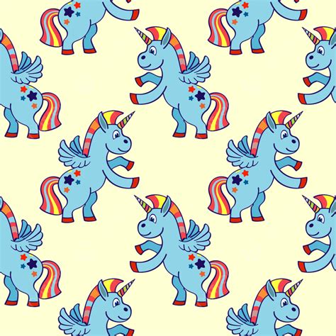 Pastel Colored Hand Drawn Unicorns Seamless Pattern Background Pony