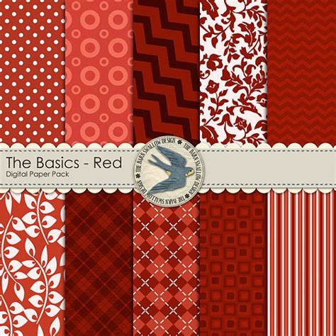 Digital Scrapbook Paper Pack Instant Download The Basics Red
