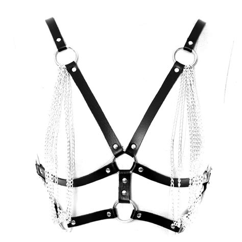 Black Pu Body Leather Harness Crop Sexy Belt Chain Lingerie Fetish For
