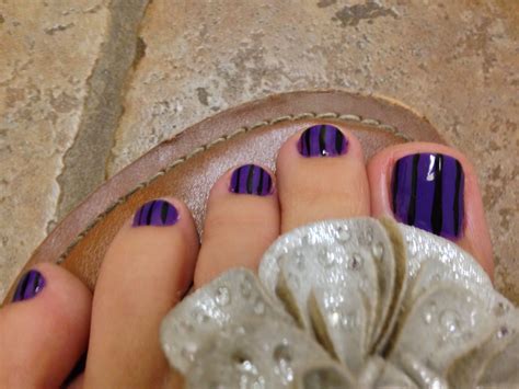 Pretty Pedicure Purple Base Color With Black Pinstripes This Was Done