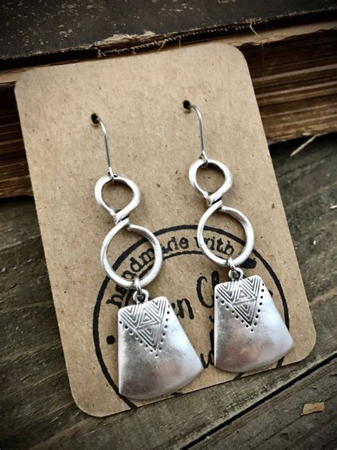 Boho Silver Dangle Earrings Bohemian Statement Earrings Etsy