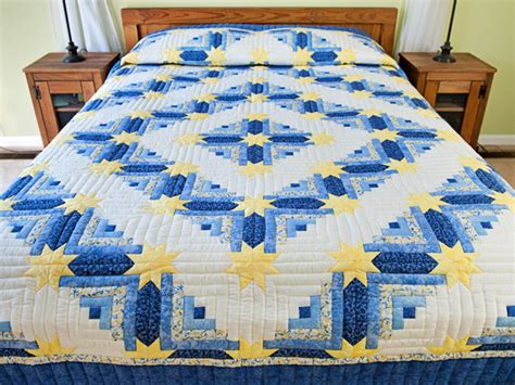 Shop the simple log cabin quilt supplies here: Blue and Yellow Colorado Log Cabin
