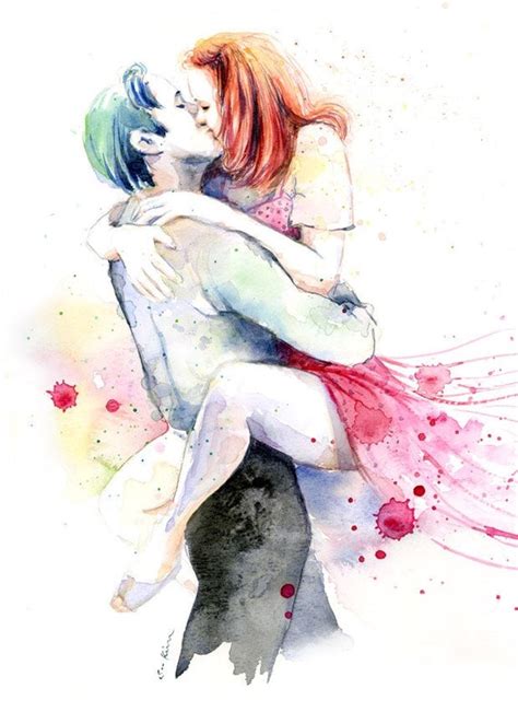 Romantic Couple Watercolor Painting Print Kissing Couple In