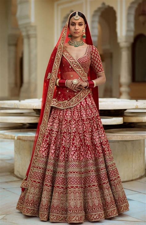 Sabyasachi Inspired Red Color Wedding Lehenga Set Indian Bridal Dress