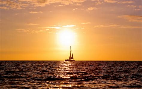 Wallpaper Sunlight Sailing Ship Sunset Sea Water Shore Sky