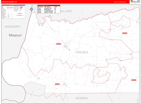 Carlisle County Ky Zip Code Wall Map Red Line Style By Marketmaps