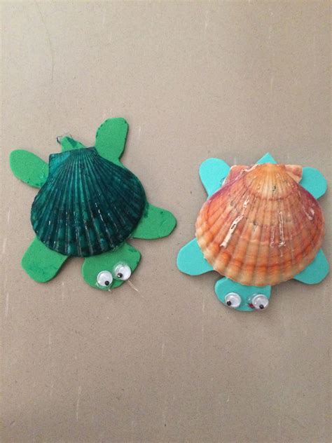 Cute Turtle Craft Made With Sea Shells And Foam Easy For Kids To Make