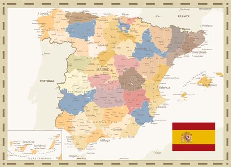 Mapa Político Detalhado Da Cor Retrorreflectora De Espanha Ilustração Do Vetor Ilustração De