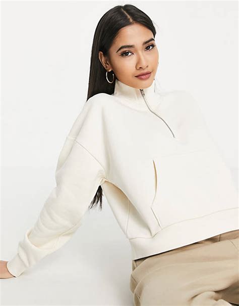 Chelsea Peers Cotton Cropped Sweat With High Neck Zip Front Detail In