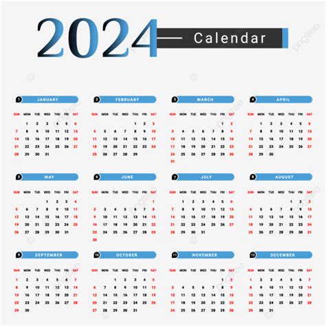 2024 Black And Skyblue Yearly Calendar With Unique Geometric Style