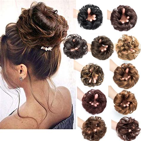 Messy Hair Bun Extensions Updo Hairpiece Ladies Synthetic Wavy Curly