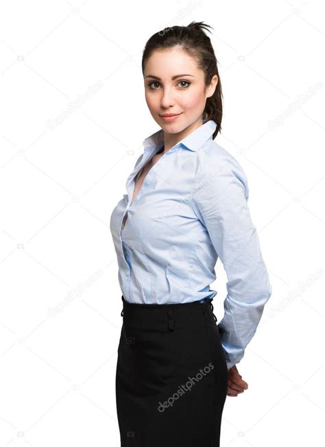 Businesswoman With Hands Behind Back Stock Photo By Minervastock