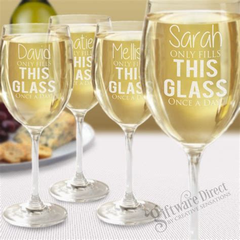 Set Of 4 Crystaline Wine Glasses Laser Engraved Custom Wine Glass