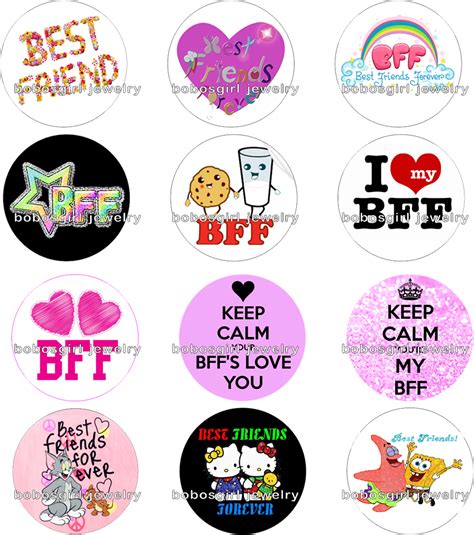 Bff Best Friends Forever Glass Snap Buttonphoto Round Cabochon Flat