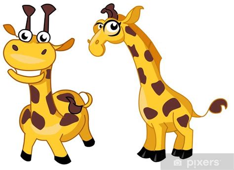 Sticker Cartoon Giraffes On White Background Vector Pixersuk