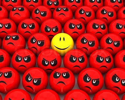A Happy Smiley Stands Out From The Crowd Isolated Stock