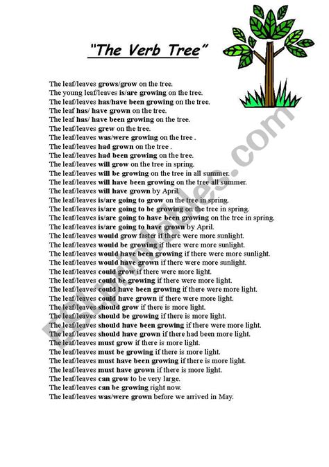 The Verb Tree Esl Worksheet By Yasarmah
