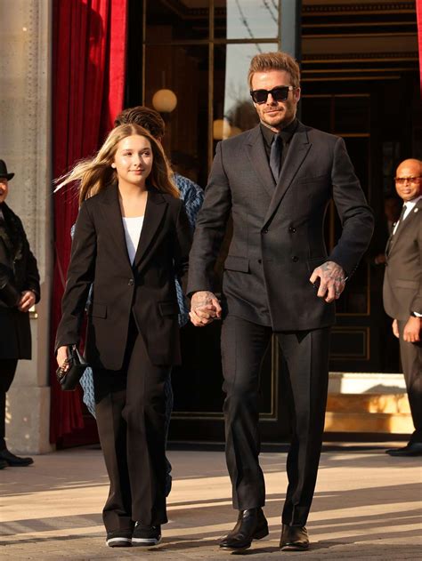 David Beckham And Daughter Harper Wear Matching Black Suits In Paris