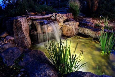 Waterfall Into Pond Night Denver Landscapes