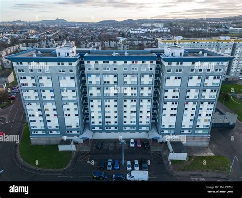 Aerial View Of Tower Block In Housing Estate At Wester Hailes In