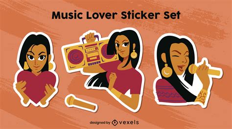 Indian Girl Singing Cartoon Sticket Set Vector Download