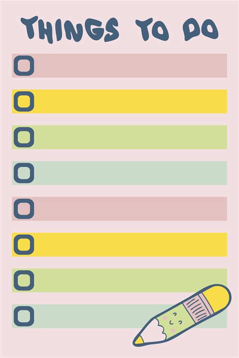 Things To Do Checklist Template With Cute Pencil 10054984 Vector Art