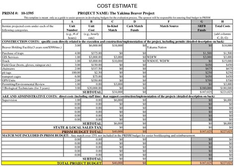 Cost Estimate Spreadsheet Template — Db