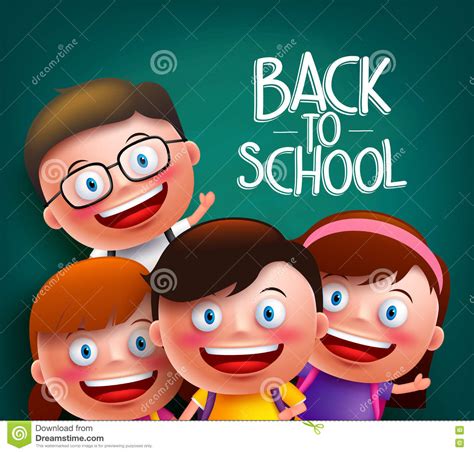 Classmates Kids Vector Characters With Smart Happy Faces For Back To