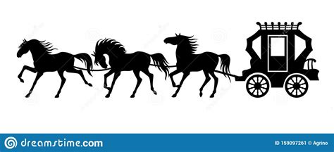 Silhouette Carriage And Three Horses Stock Vector Illustration Of