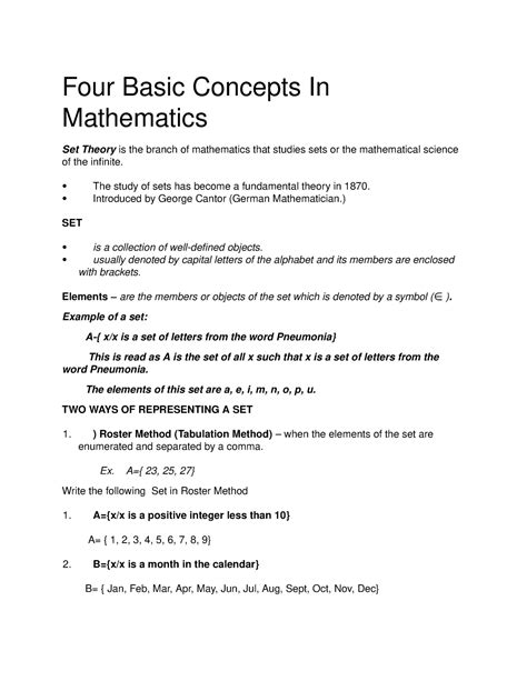 Four Basic Concepts In Mathematics Four Basi C Concept S In Mat Hemat